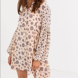 Free people tea combo dress Sz M balloon sleeve